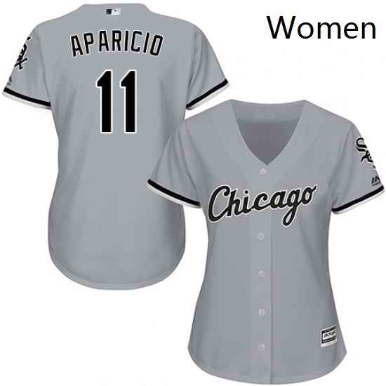 Womens Majestic Chicago White Sox 11 Luis Aparicio Replica Grey Road Cool Base MLB Jersey